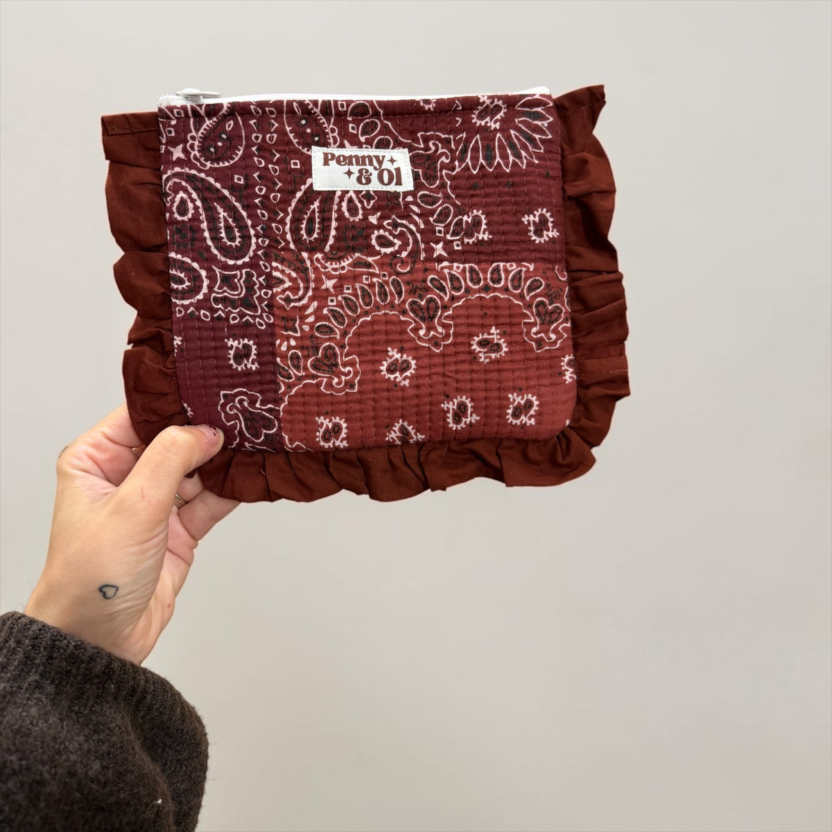 Burgundy Paisley Bandana Ruffle Pouch