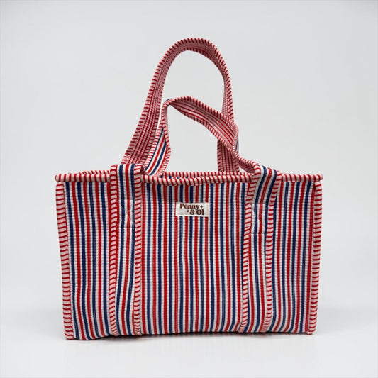 Red Blue Stripes MEDIUM Cotton tote bag