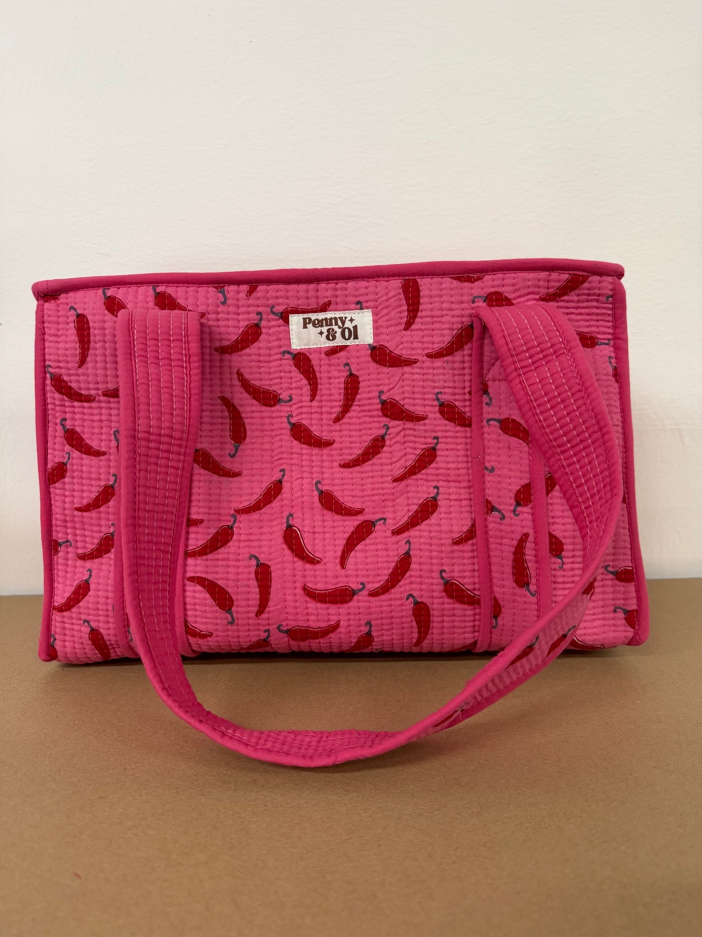Pink Chilli Medium Cotton, handmade tote bag