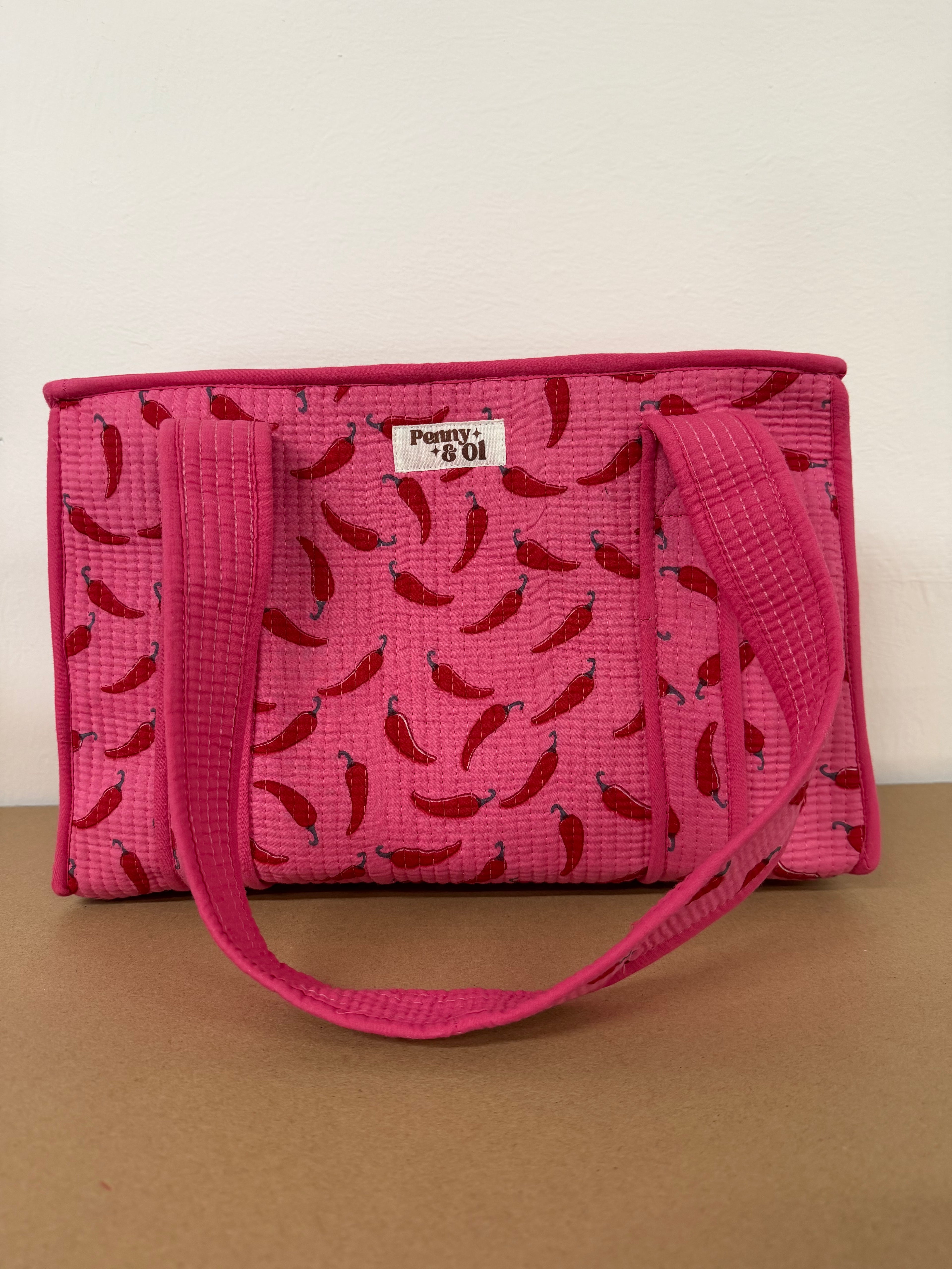 Pink Chilli Medium Cotton, handmade tote bag