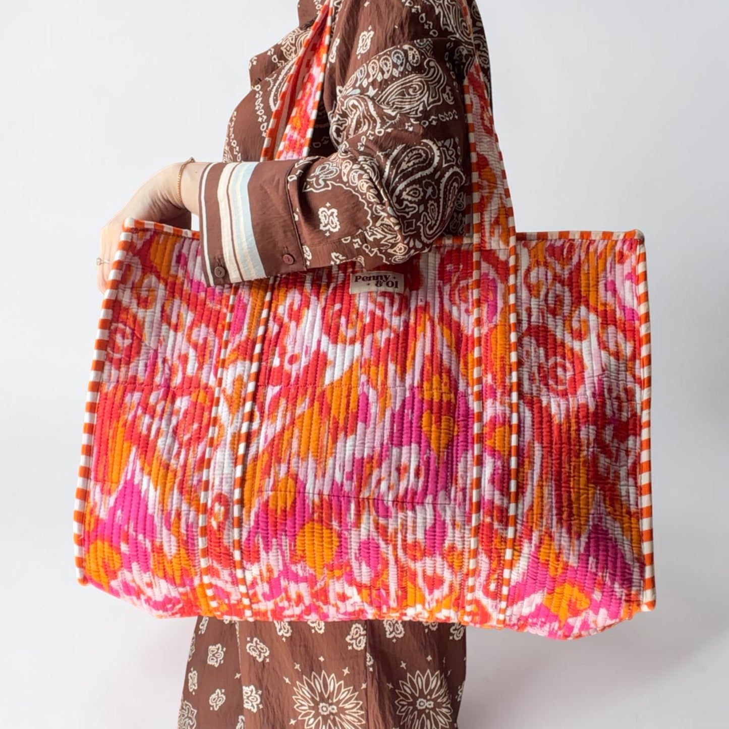 Pink and Orange Marble large tote bags. Cotton tote bags