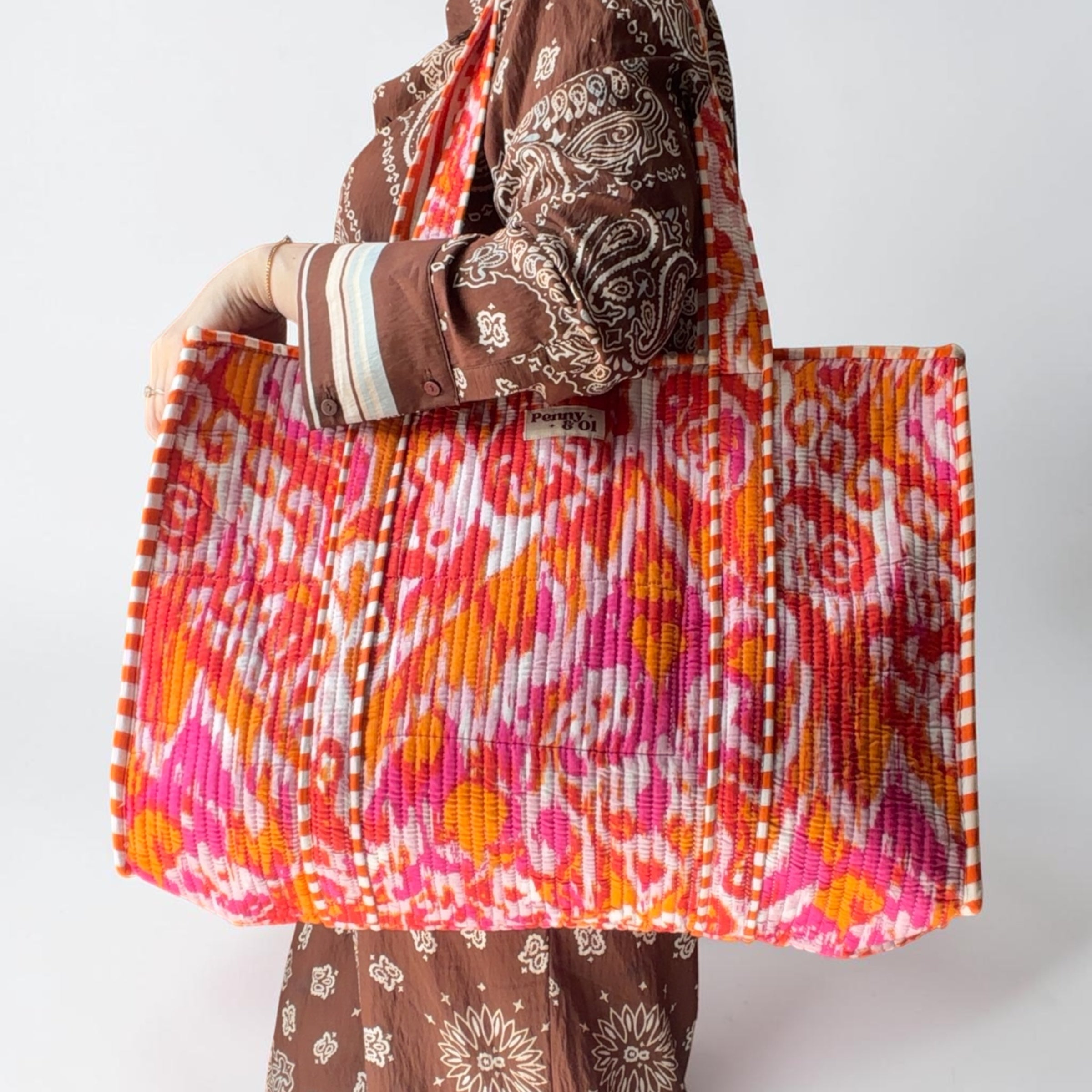 Pink and Orange Marble large tote bags. Cotton tote bags
