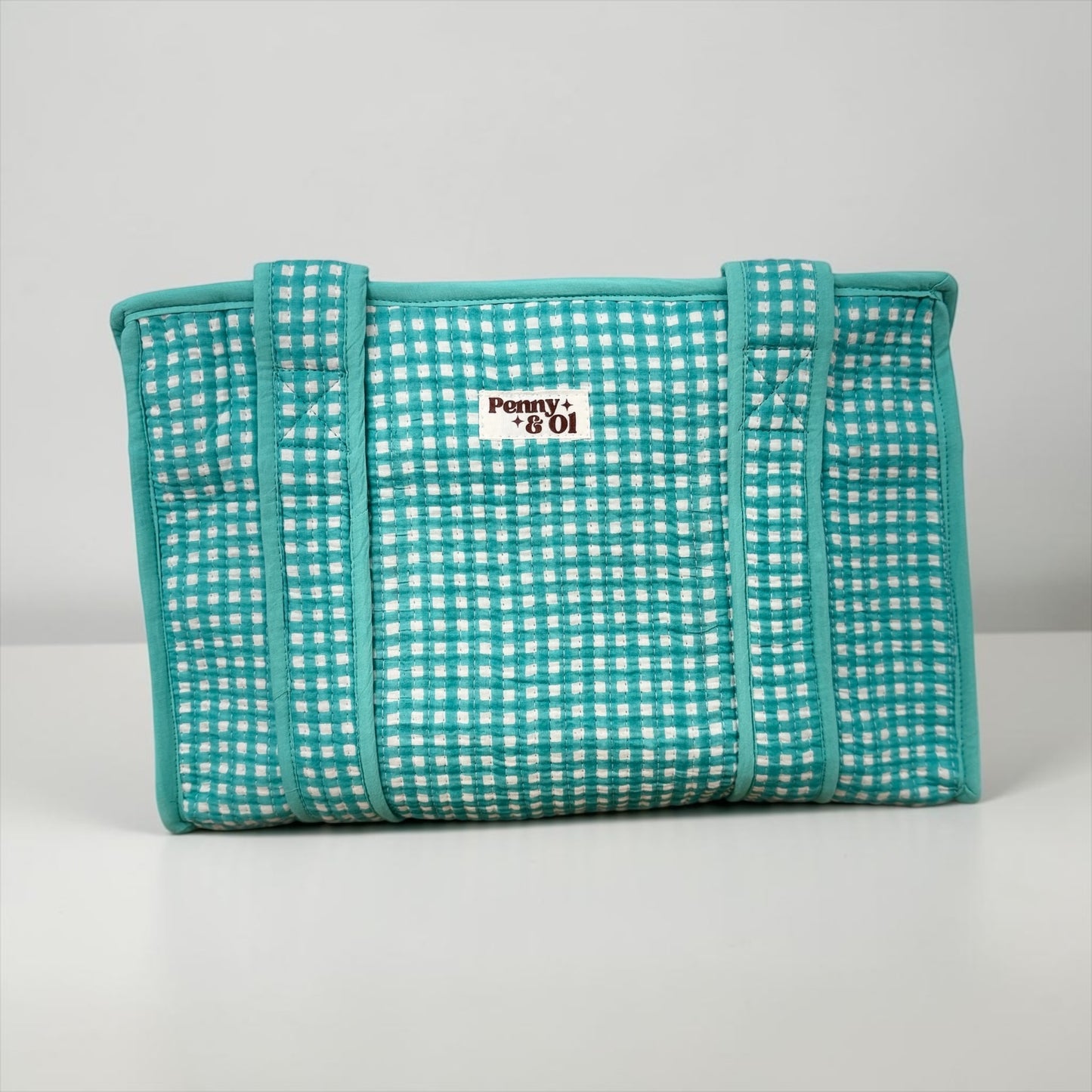 Aqua Gingham Collection. Cotton, handmade tote bags