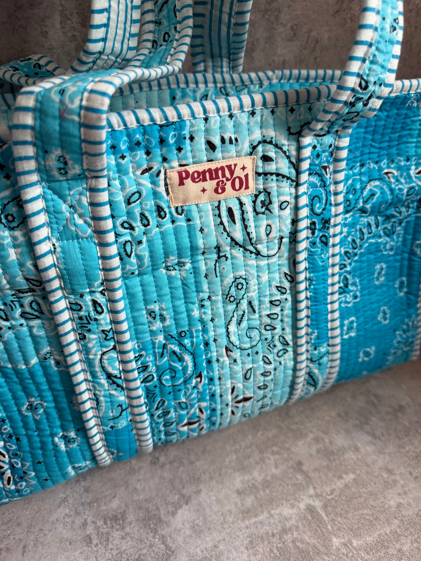 Blue Paisley Bandana LARGE Cotton Tote Bag