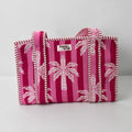 Pink stripe palm tree MEDIUM Cotton tote bag