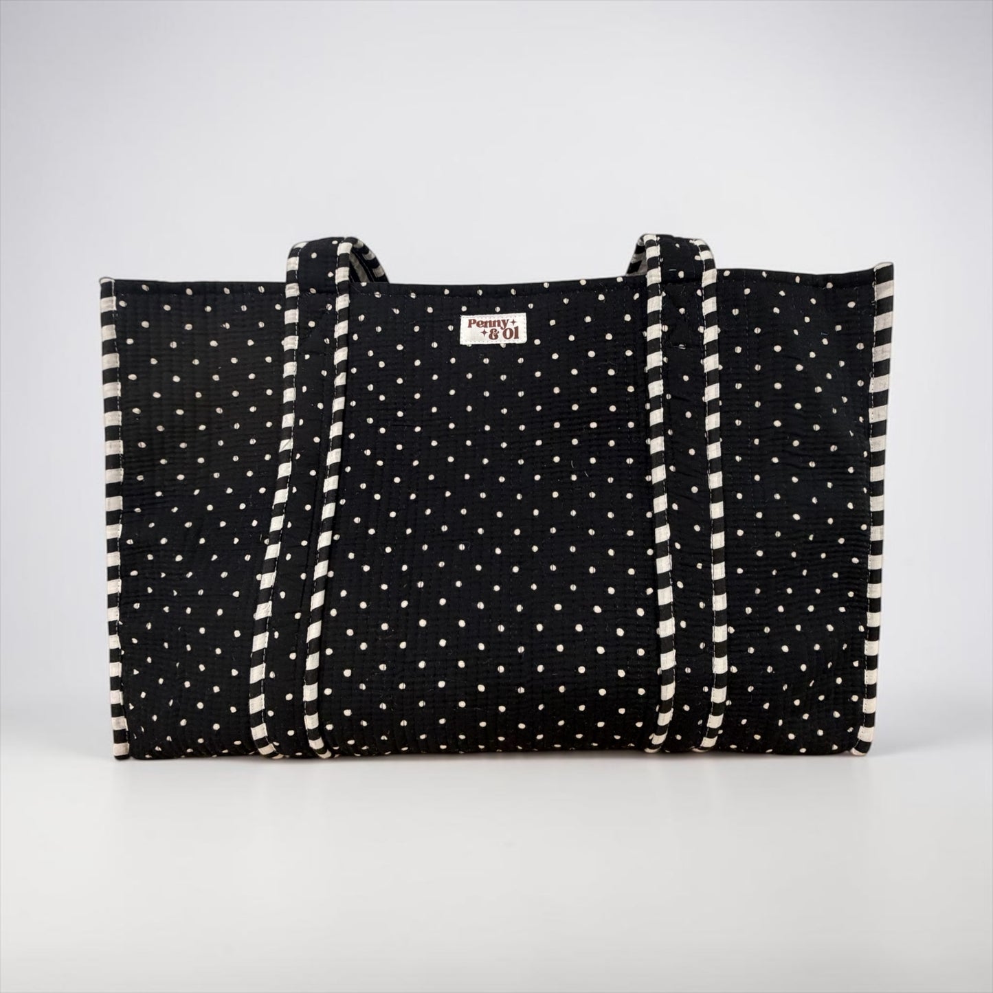 Black polka dot REVERSIBLE Large Cotton Tote Bag, handmade tote bags