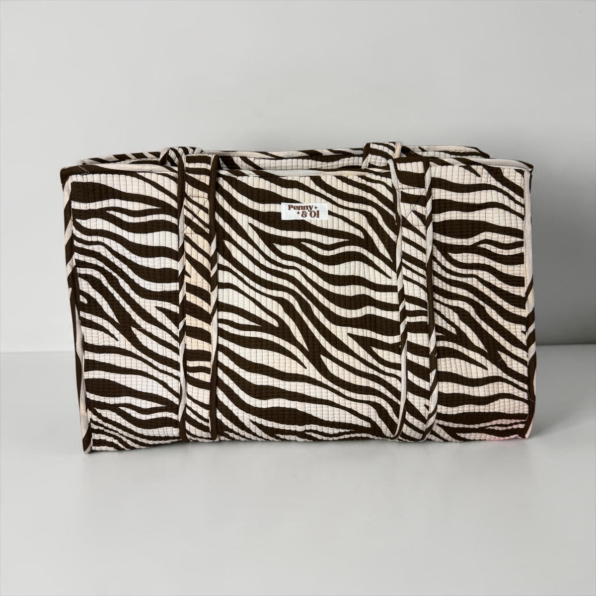 Brown Zebra Large Cotton Tote Bag, handmade tote bags