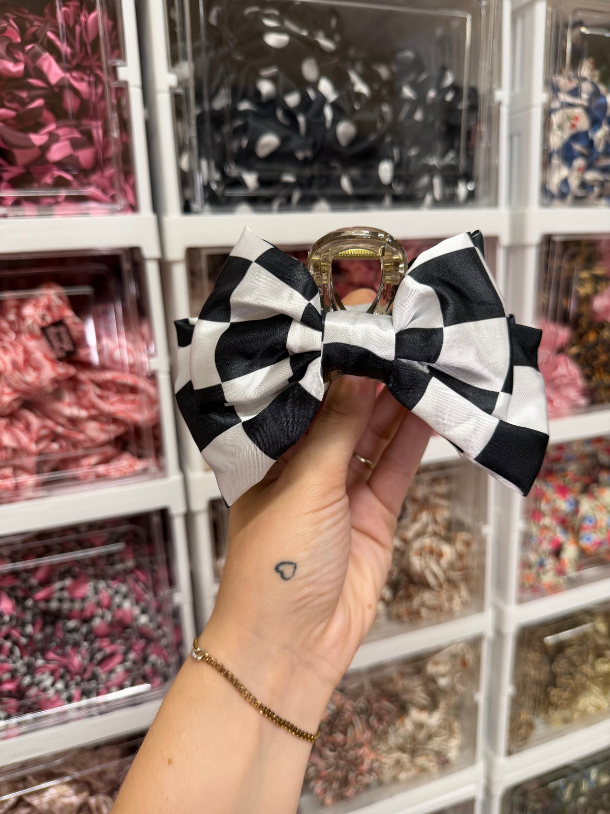 Black and white checkerboard Fabric Claw Clip, Custom Made PLS Fabrics