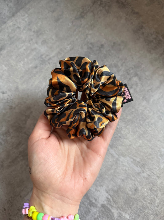 Golden Tiger Print MIDI Satin Hair Scrunchie