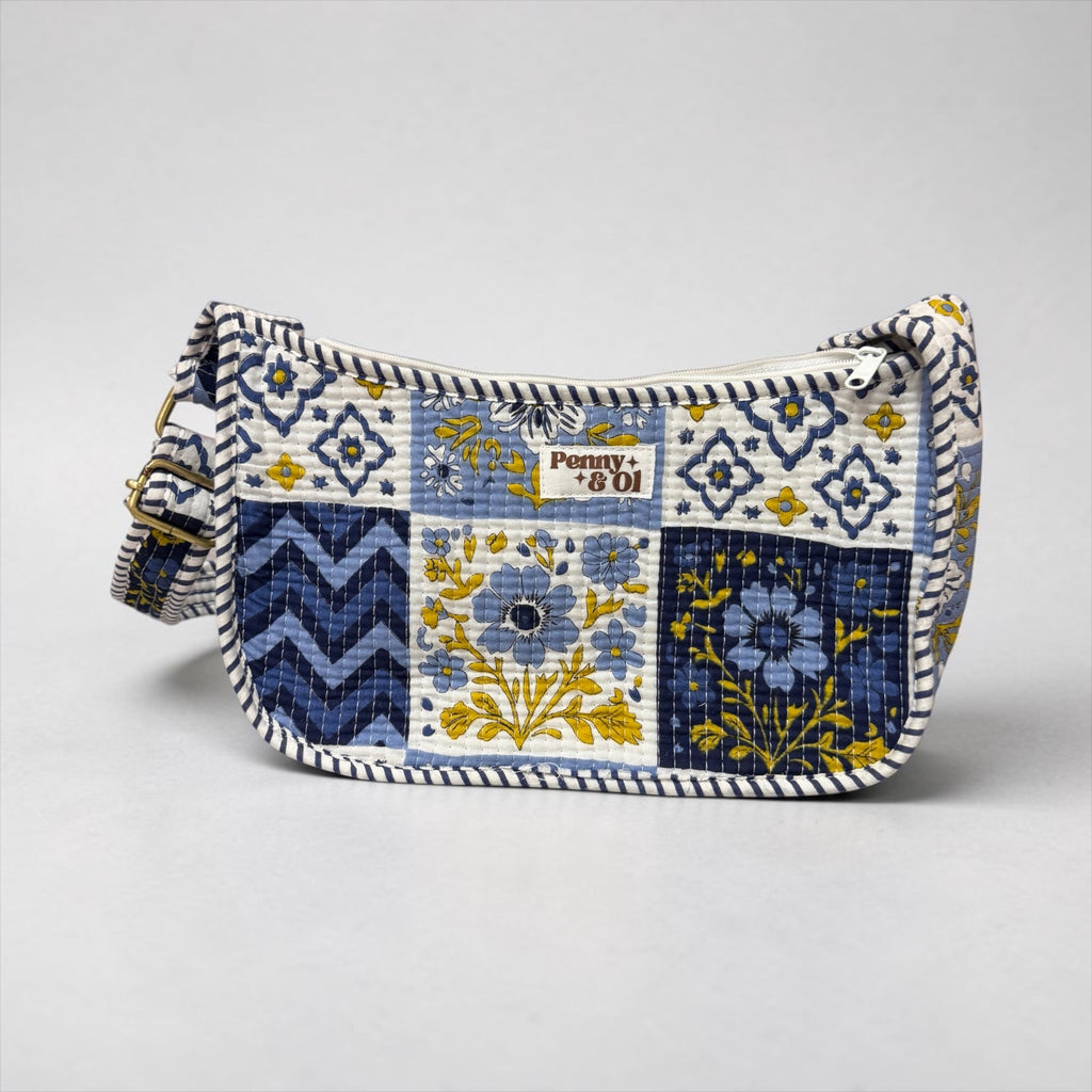 Blue & White Patchwork Mini SHOULDER bag, cross body bag