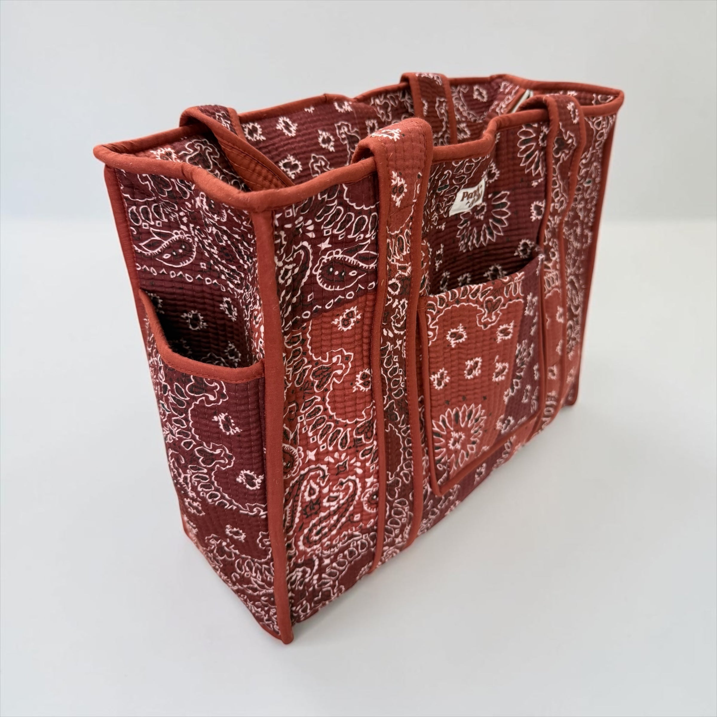 Burgundy Paisley Bandana Travel Tote, Handmade Cotton Tote Bag