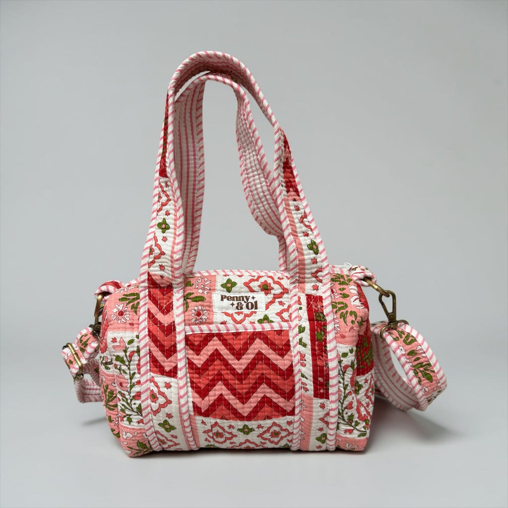 Pink & Red Patchwork Mini Duffle Tote Bags - Penny & Ol