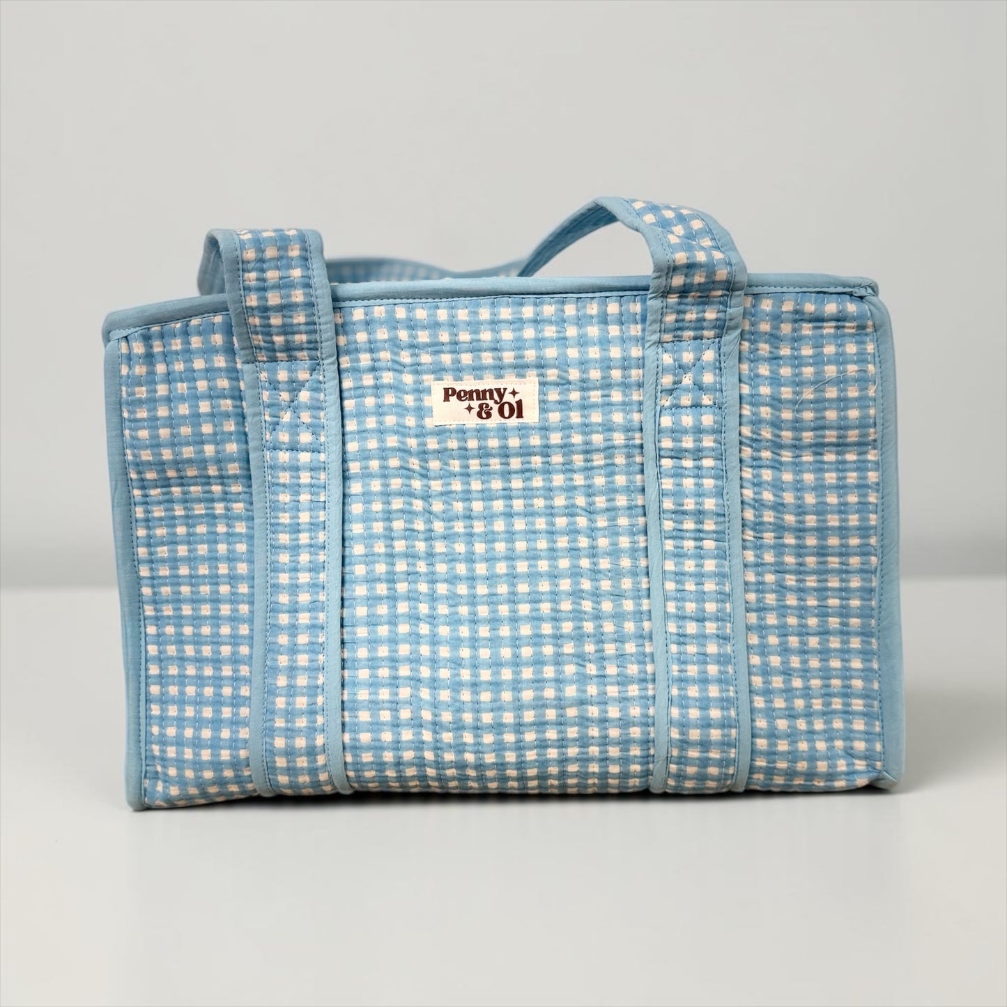 Baby Blue Gingham Collection. Cotton, handmade tote bags