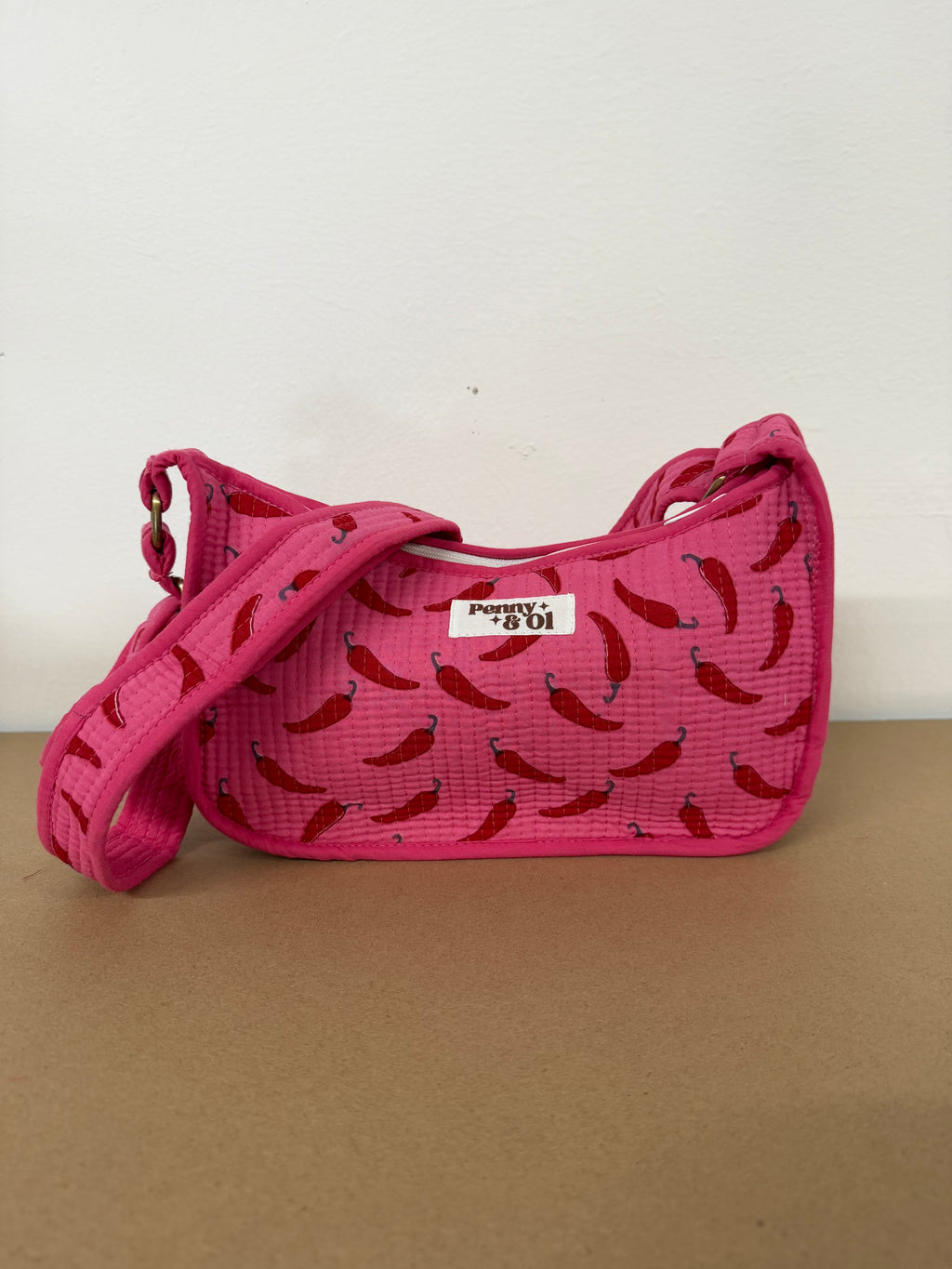 Pink Chilli Mini Shoulder Bag, Handmade Cotton Tote Bags