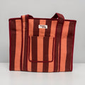 Burgundy  and peach stripe Travel Tote, Handmade Cotton Tote Bag