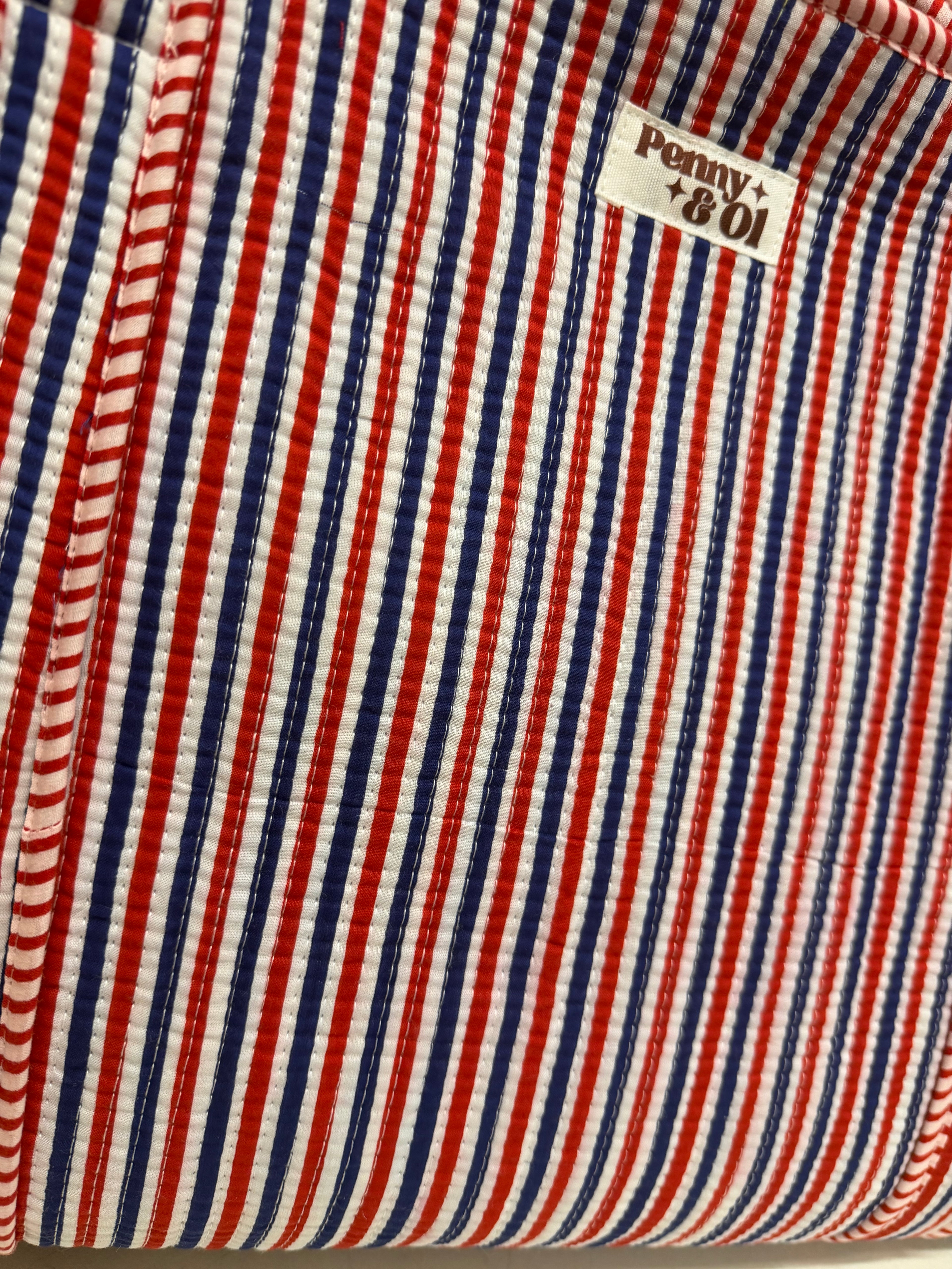 Red Blue Stripes LARGE Cotton Tote Bag