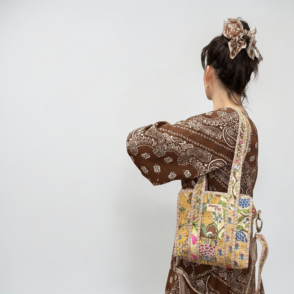 Beige Patchwork Mini Tote, Cotton, handmade tote bags