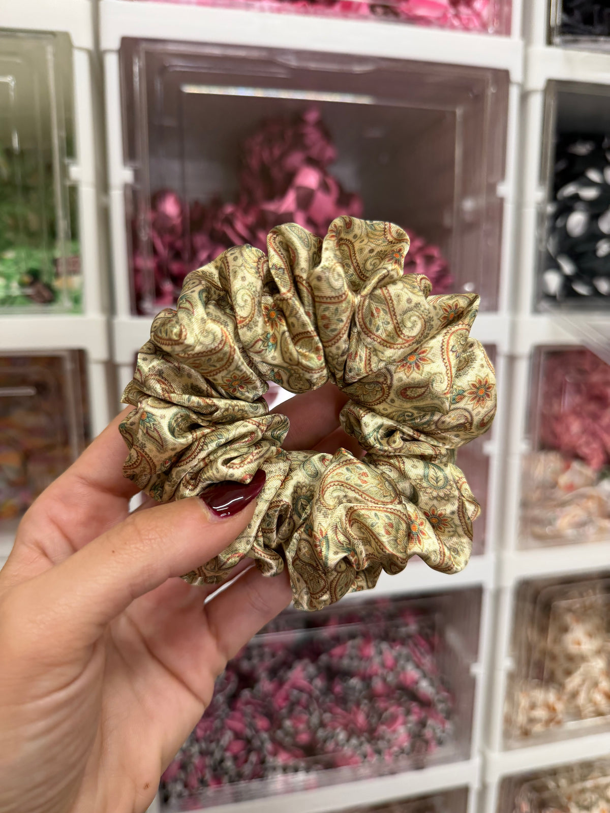 Beige Paisley MIDI Satin Hair Scrunchie