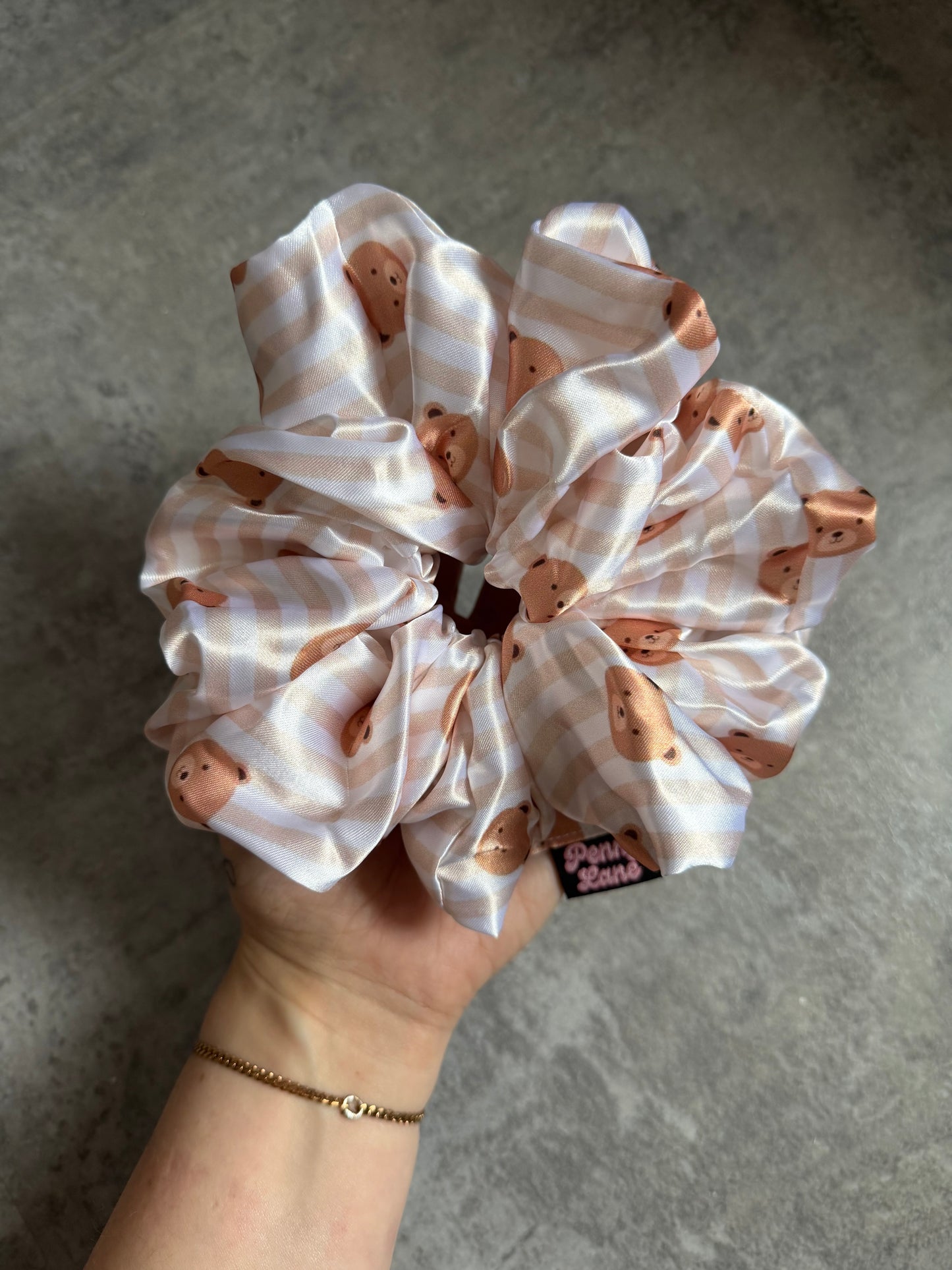 Beige Stripe Teddy XL Satin Hair Scrunchie