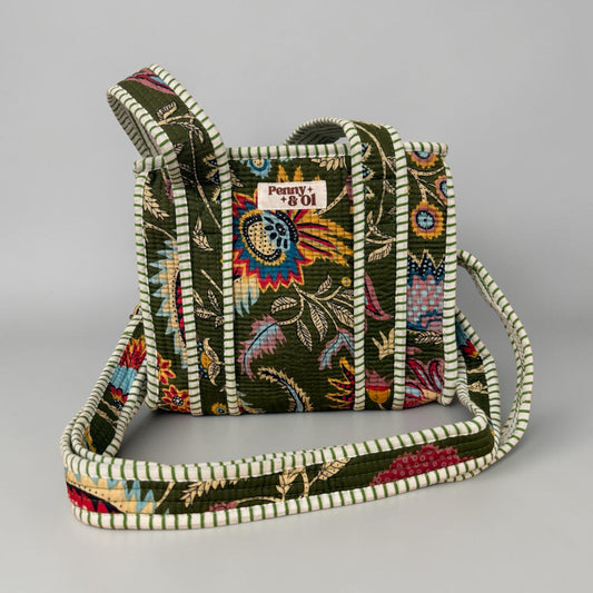 Khaki Floral Mini Tote Bag - Penny & Ol.