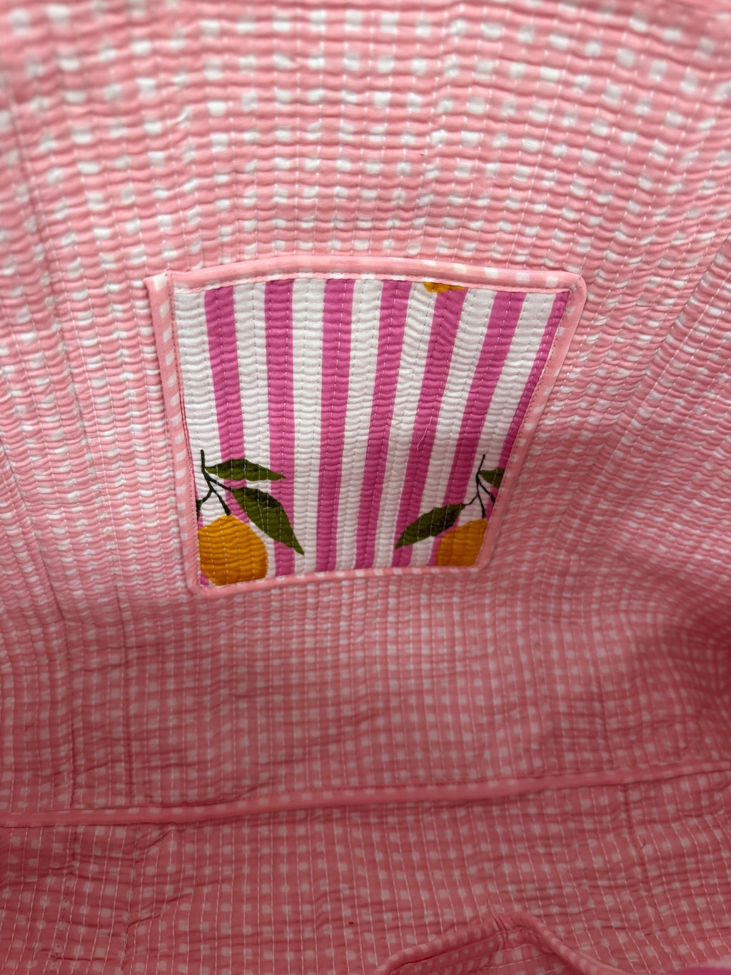 Pink stripe lemon gingham REVERSIBLE Large Cotton Tote Bag, handmade tote bags