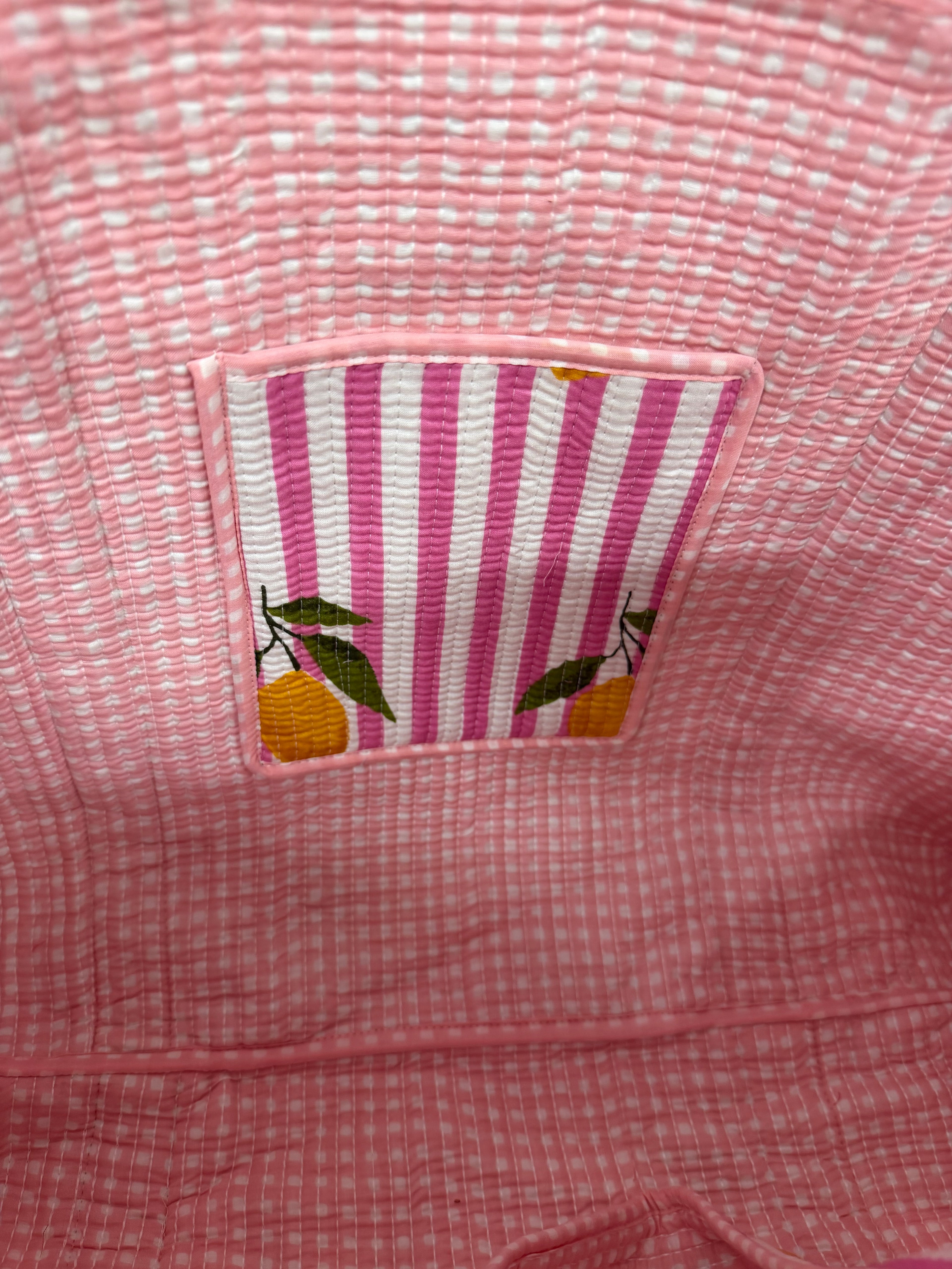 Pink stripe lemon gingham REVERSIBLE Large Cotton Tote Bag, handmade tote bags