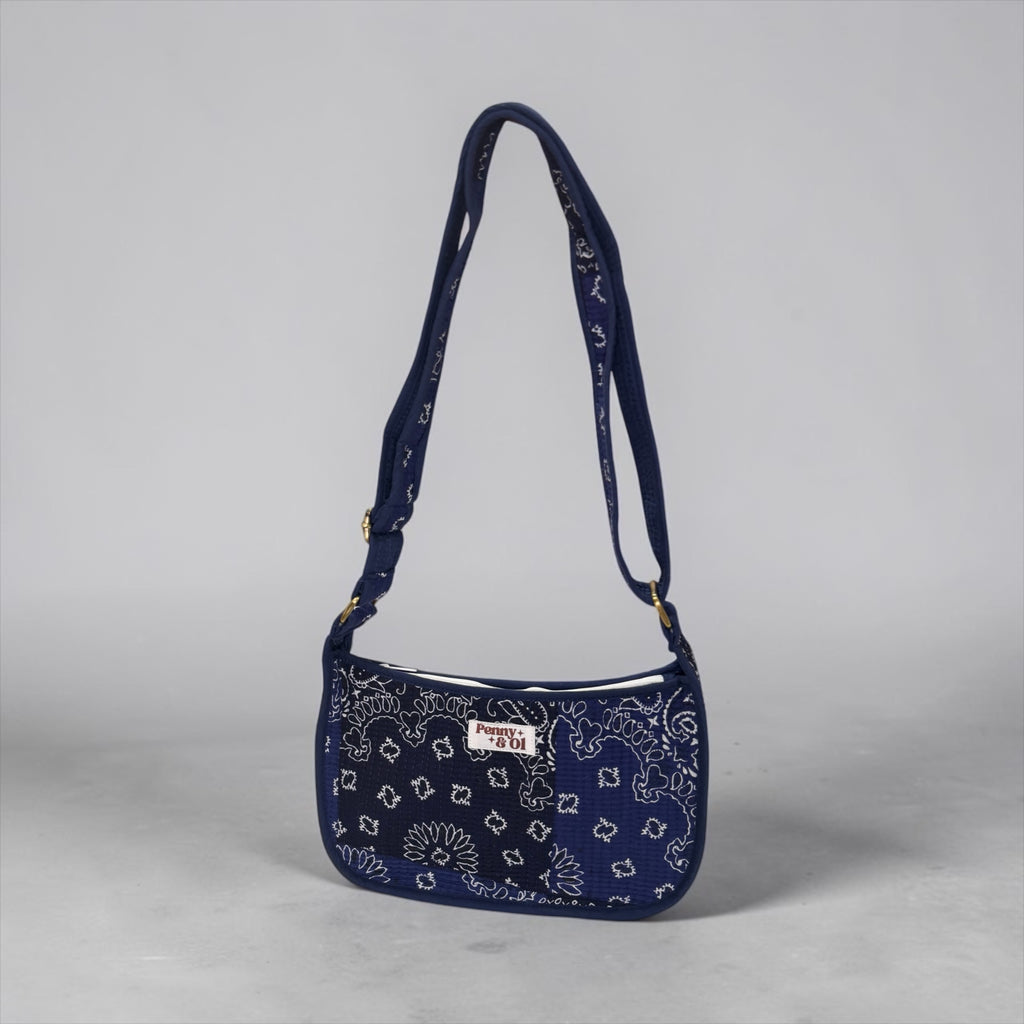 Navy Paisley Bandana Mini SHOULDER bag, cross body bag