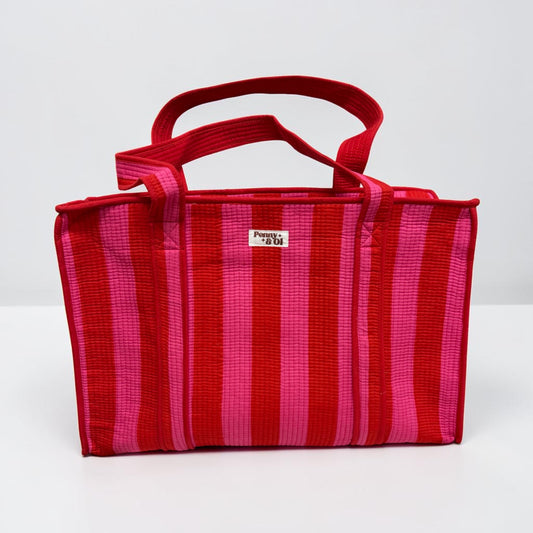 Pink & Red Stripes LARGE Cotton Tote Bag
