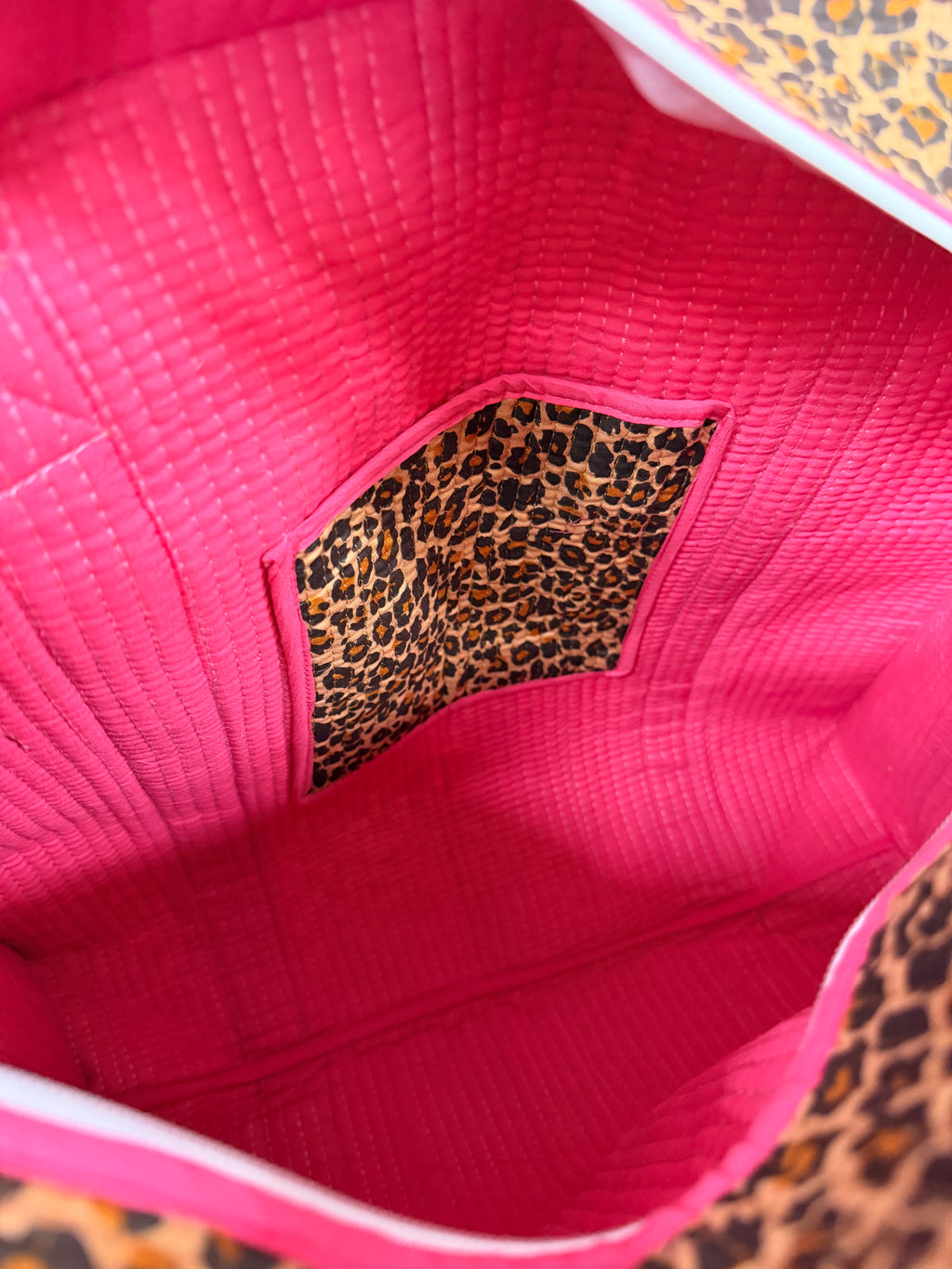 Pink Leopard Print Travel Tote, Handmade Cotton Tote Bag