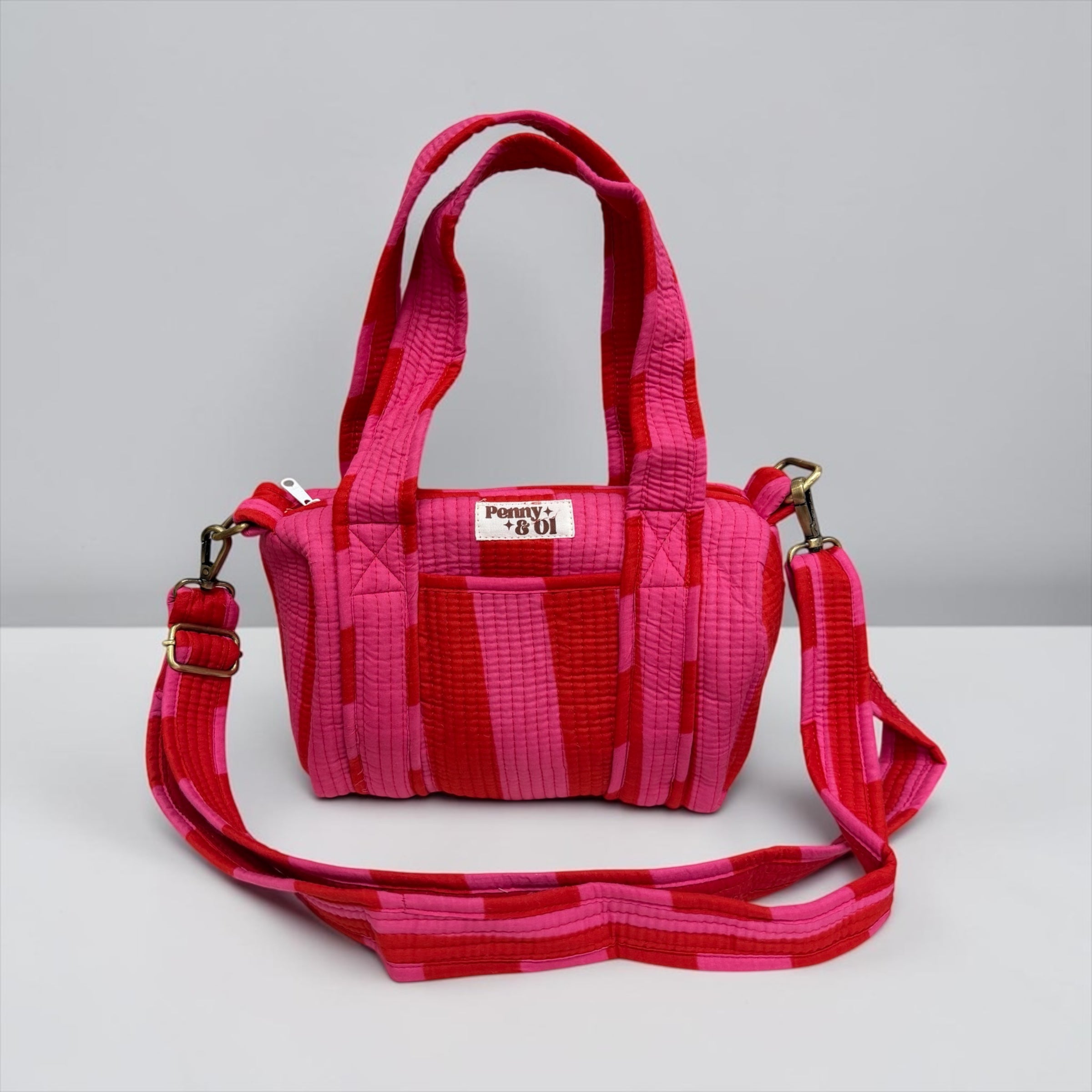 Pink and red stripes MINI DUFFLE Tote Bags - Penny & Ol