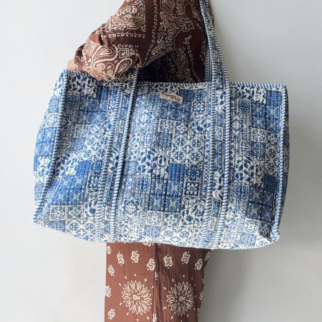 Santorini Large Tote Cotton, handmade tote bags