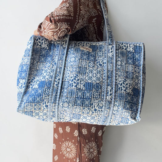 Santorini Large Tote Cotton, handmade tote bags