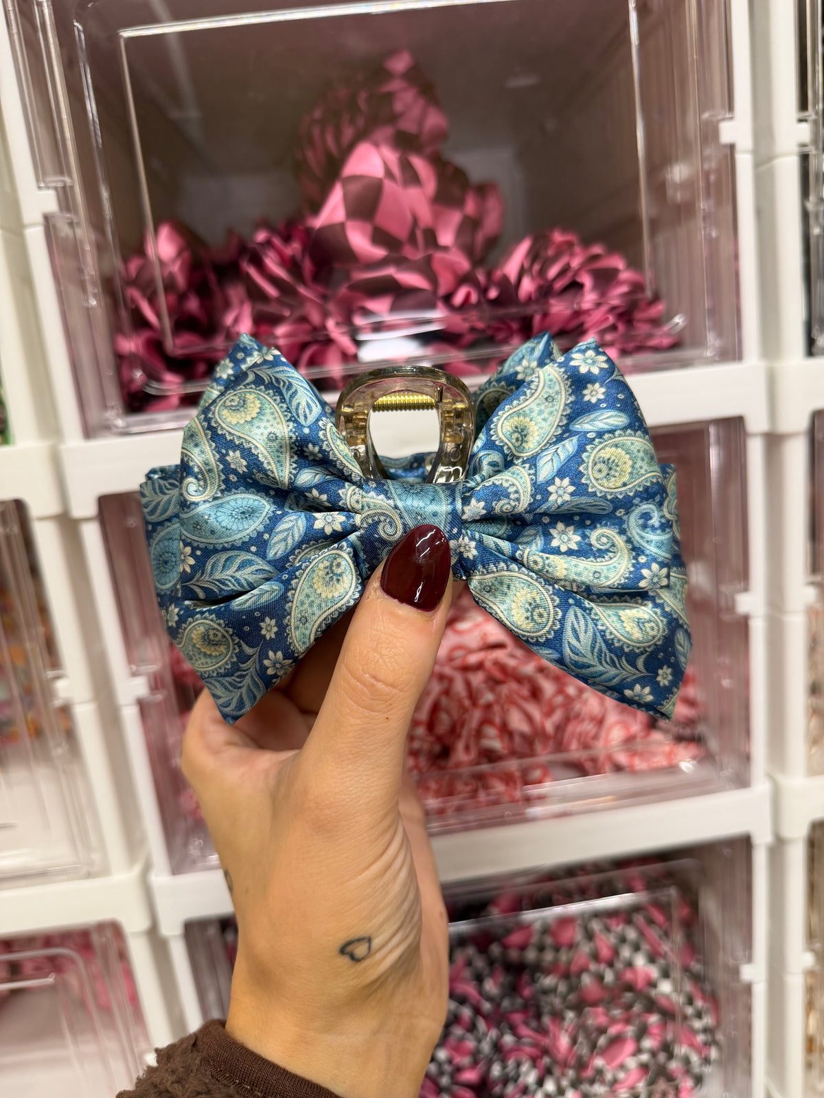 Blue Paisley Fabric Claw Clip, Custom Made PLS Fabrics