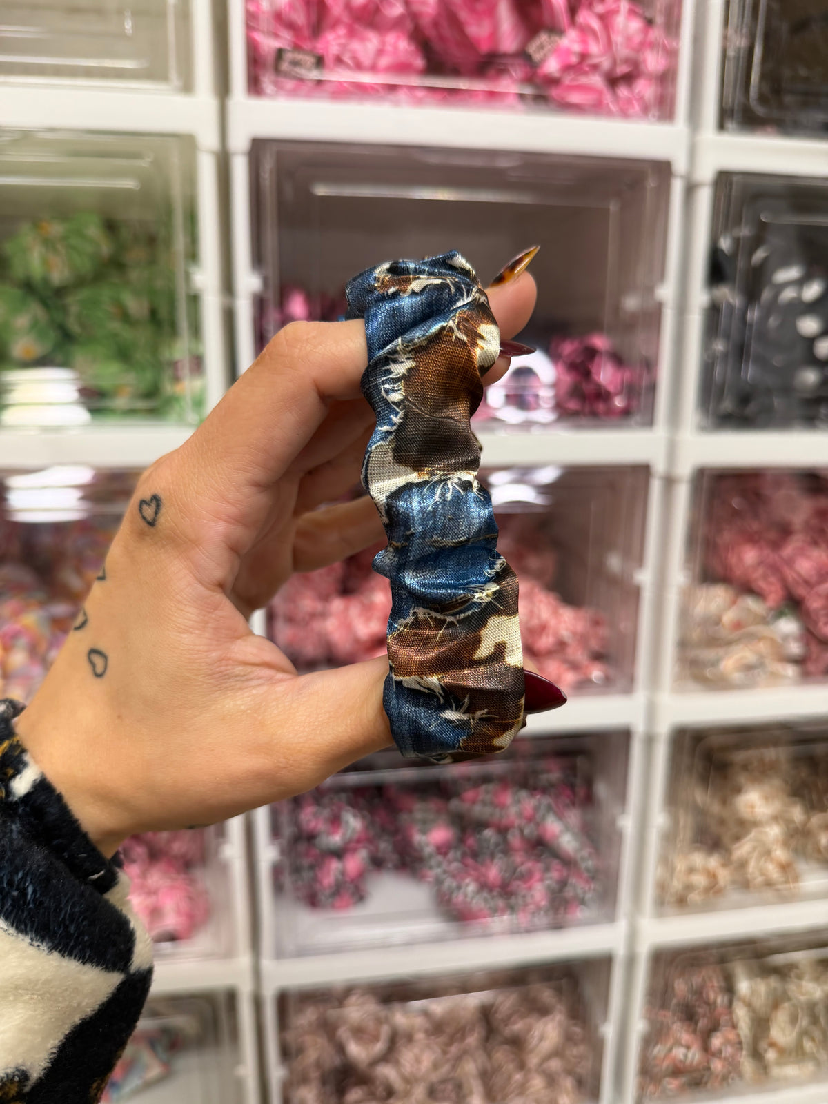 Denim Brown Cow Patchwork Scrunchie Keyring
