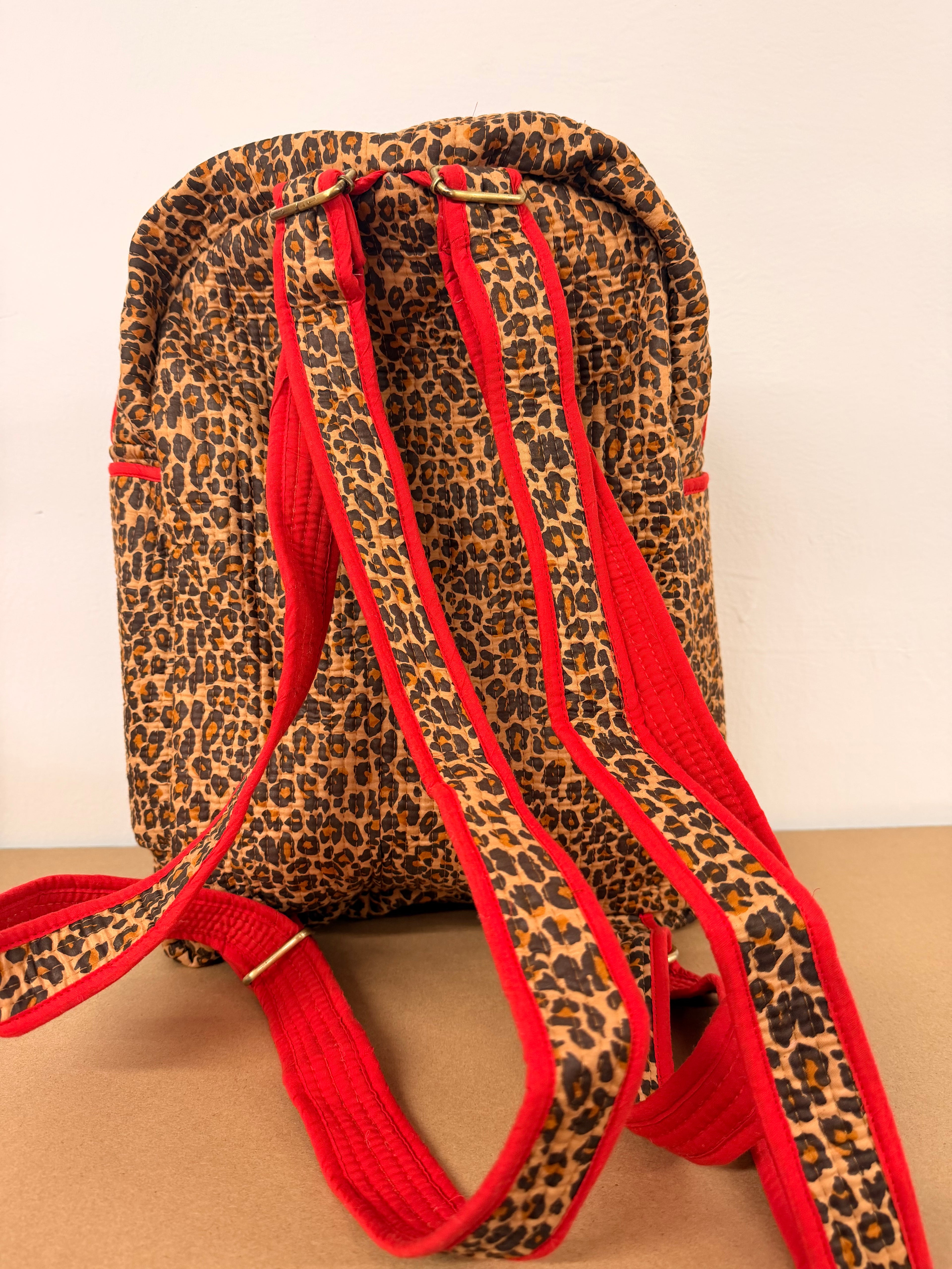 Red Leopard Backpack, handmade cotton tote bags.
