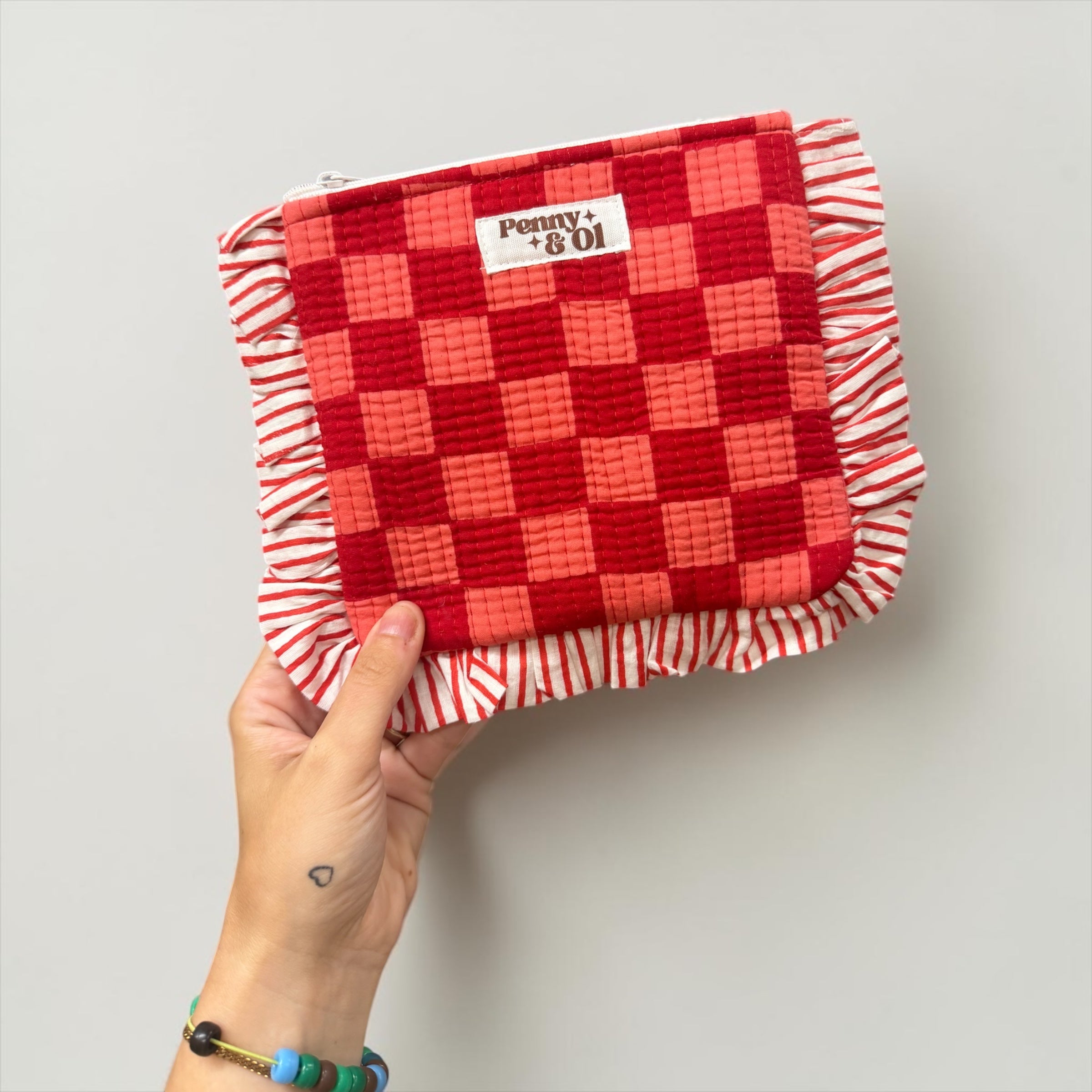 Pink & Red Checkerboard Ruffle Pouch