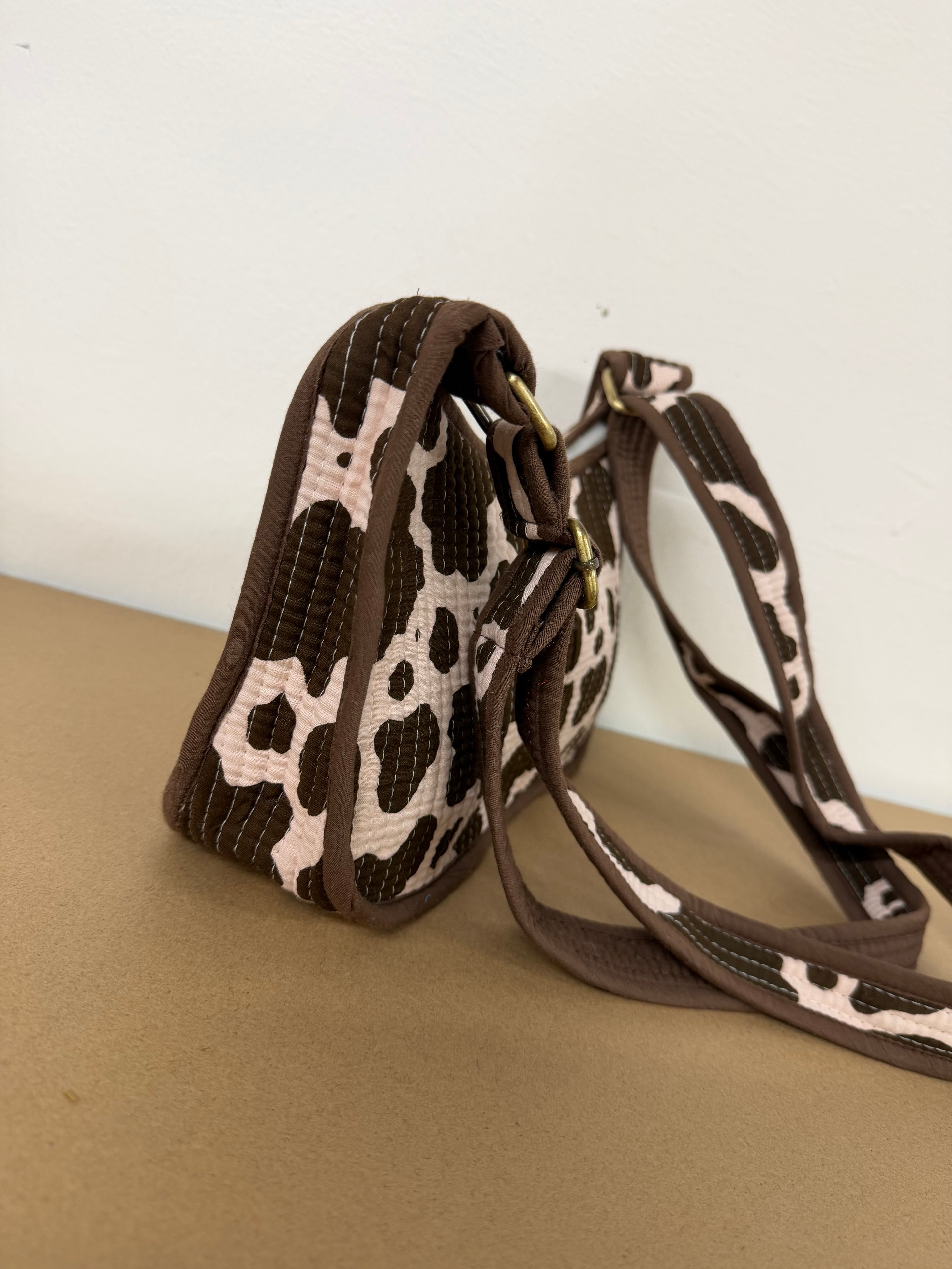 Cow print Mini Shoulder Bag, Handmade Cotton Tote Bags