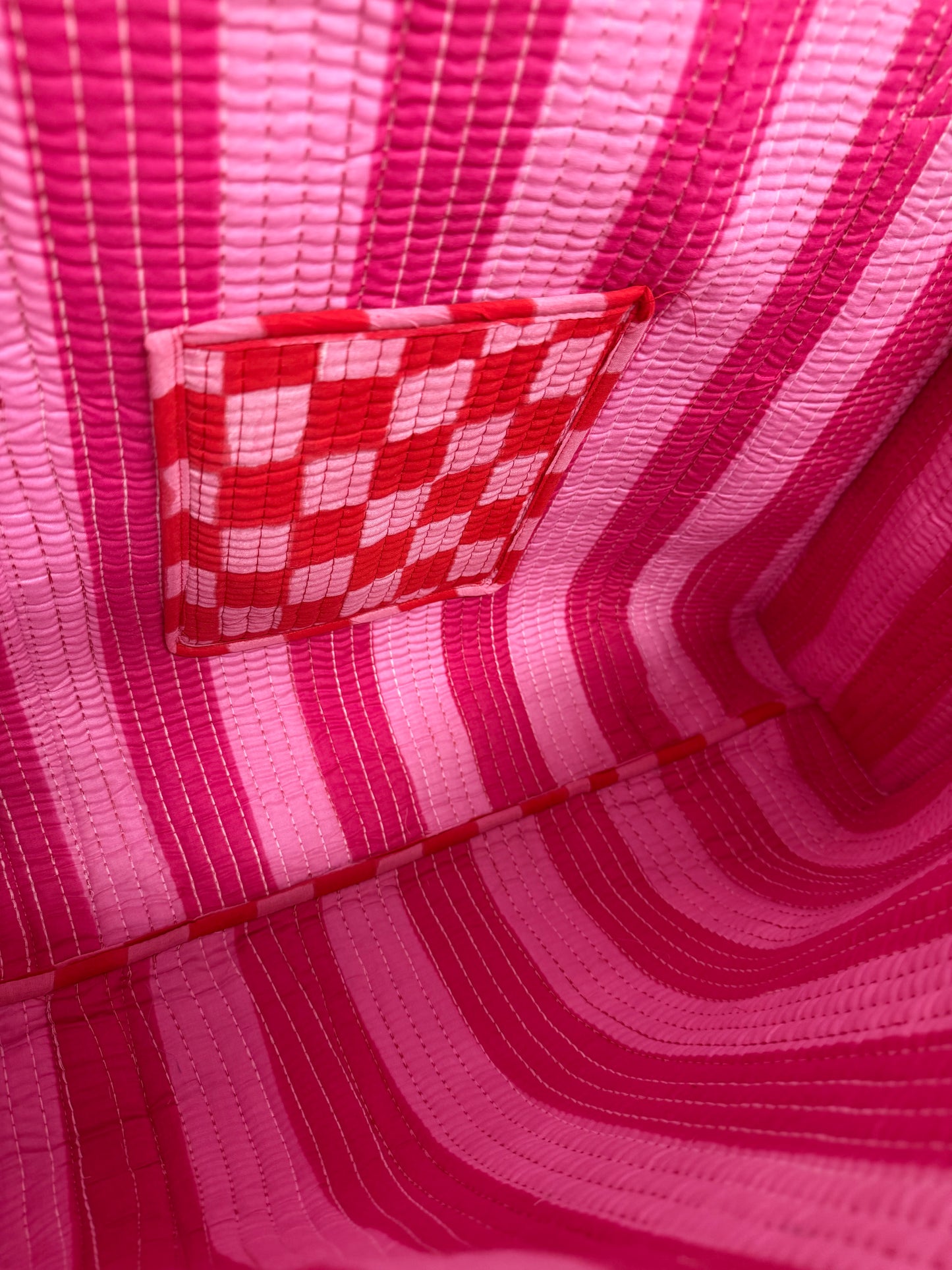 Pink checkerboard and stripes REVERSIBLE Large Cotton Tote Bag, handmade tote bags