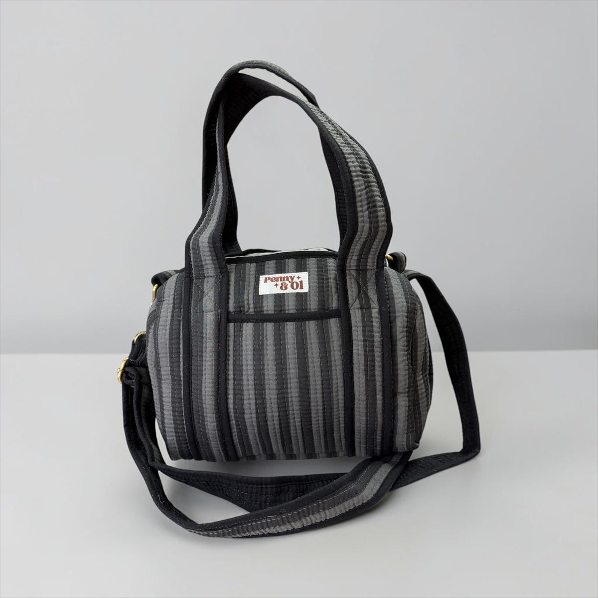 Black & Grey Stripe Mini Duffle Tote Bags - Penny & Ol