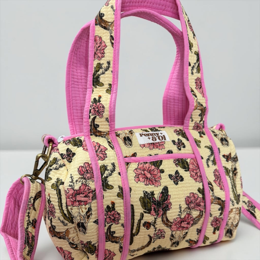 Pink Vintage Western Mini Duffle Tote Bags - Penny & Ol