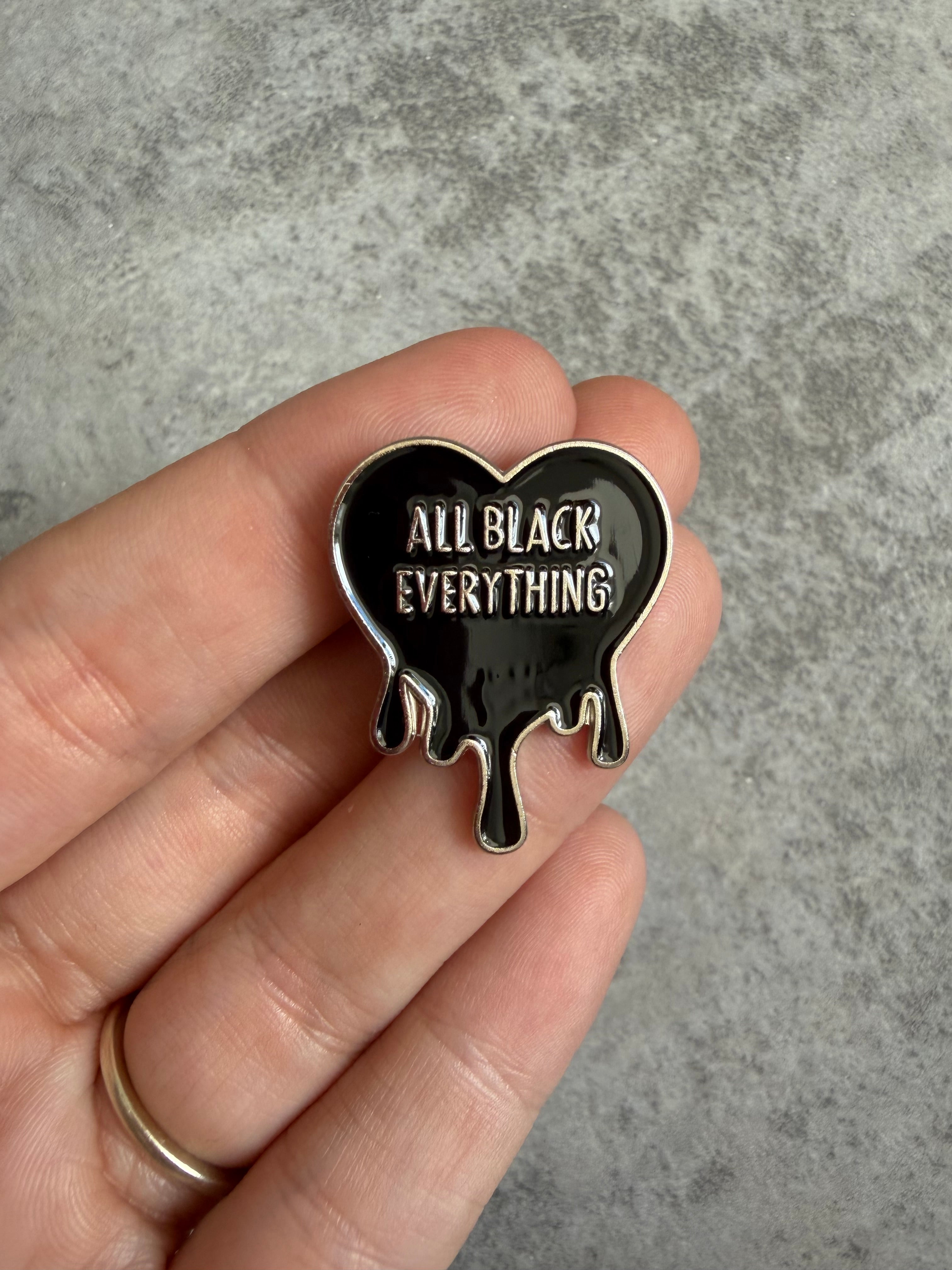 All black everything black dripping heart Pin Badge