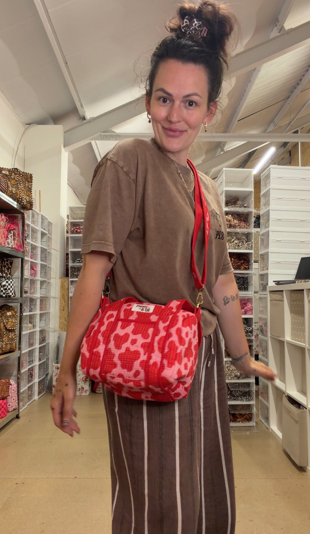 Pink & Red Cow Print Mini Duffle Tote Bags - Penny & Ol