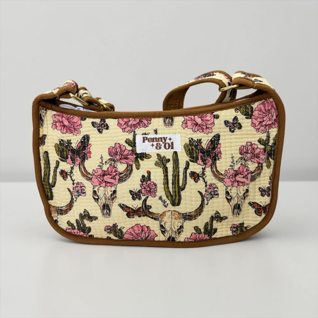 Brown Vintage Western Mini Shoulder Bag, Handmade Cotton Tote Bags