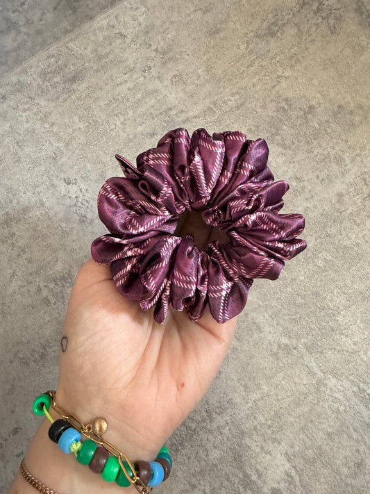 Plum tartan print MIDI Satin Hair Scrunchie
