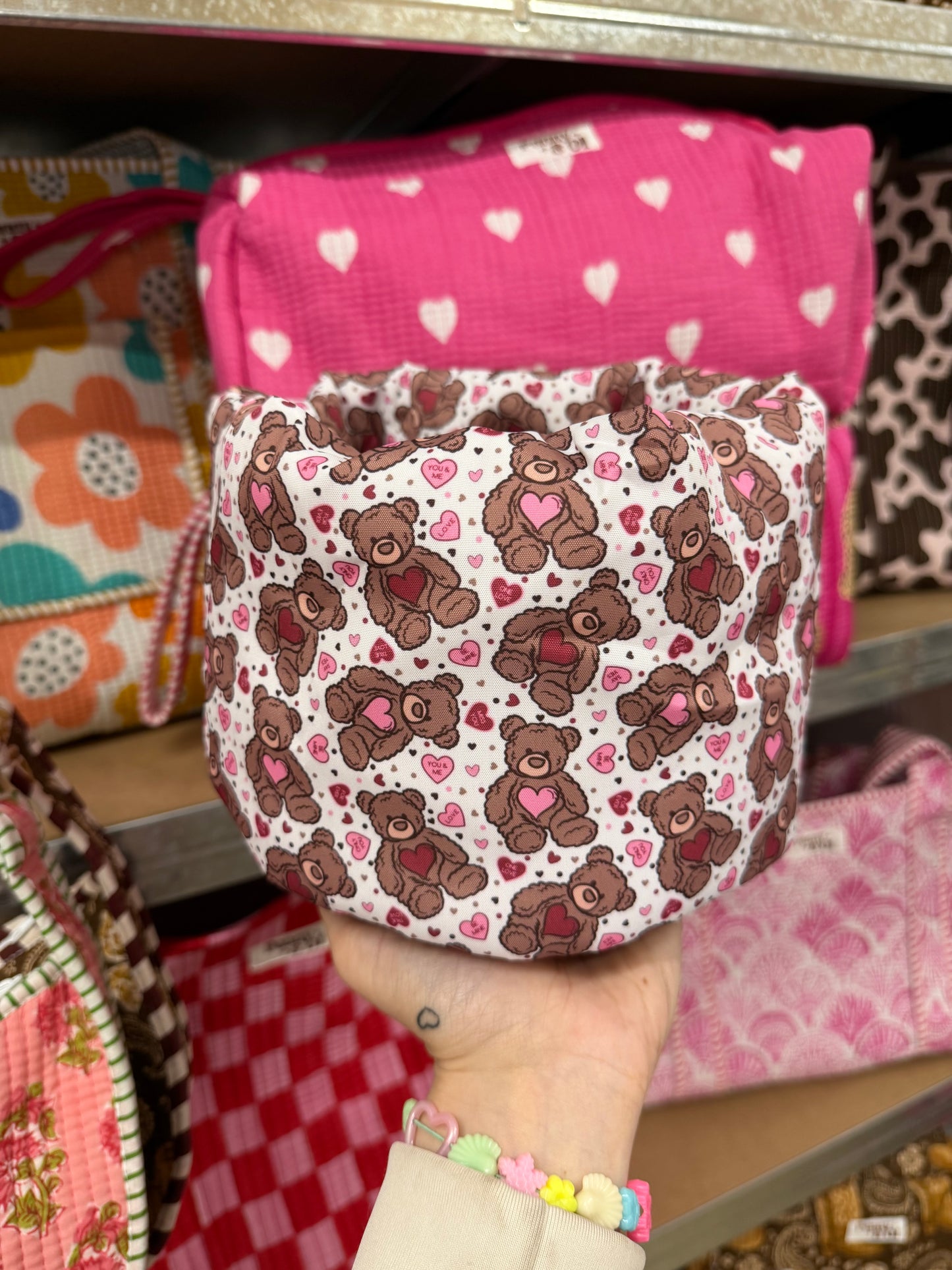 Teddy Love Padded Fabric Organisers, beauty basket.