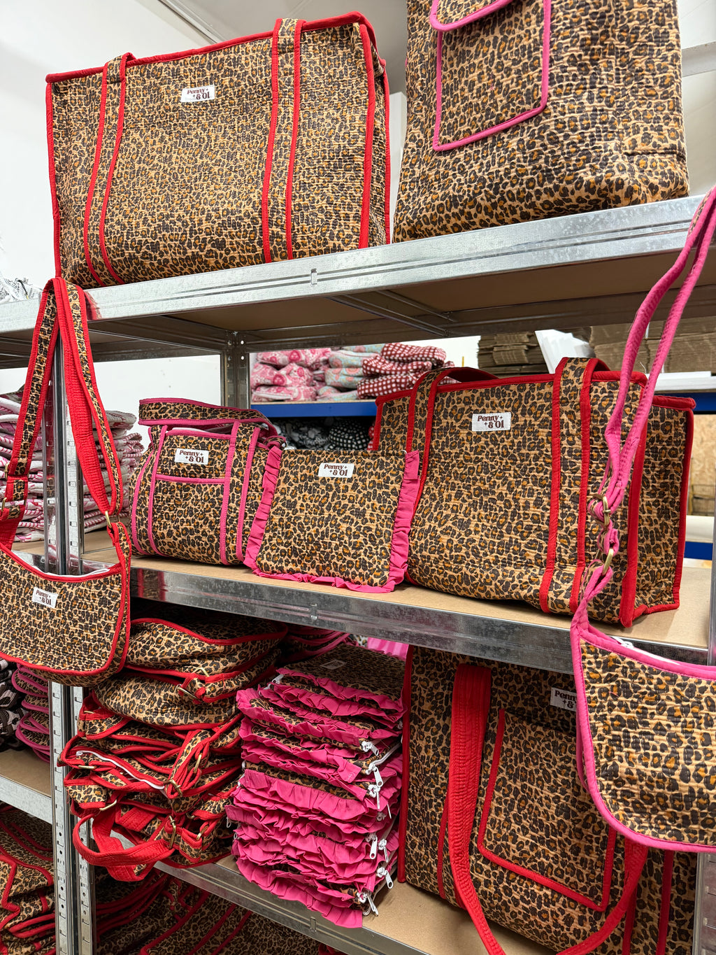 Red Leopard Mini Shoulder Bag, Handmade Cotton Tote Bags