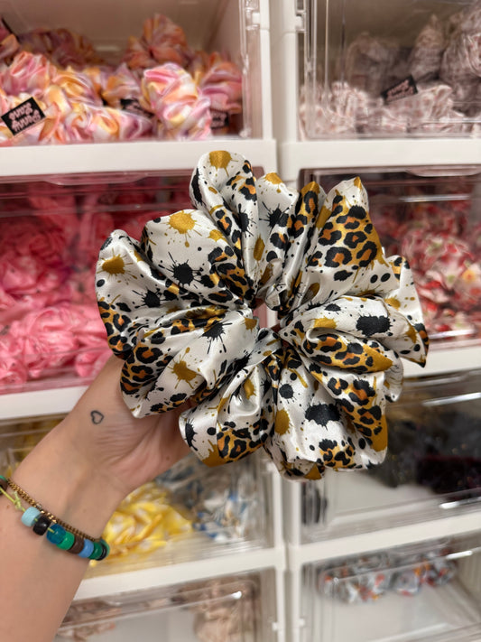 Leopard splat XL Satin Hair Scrunchie