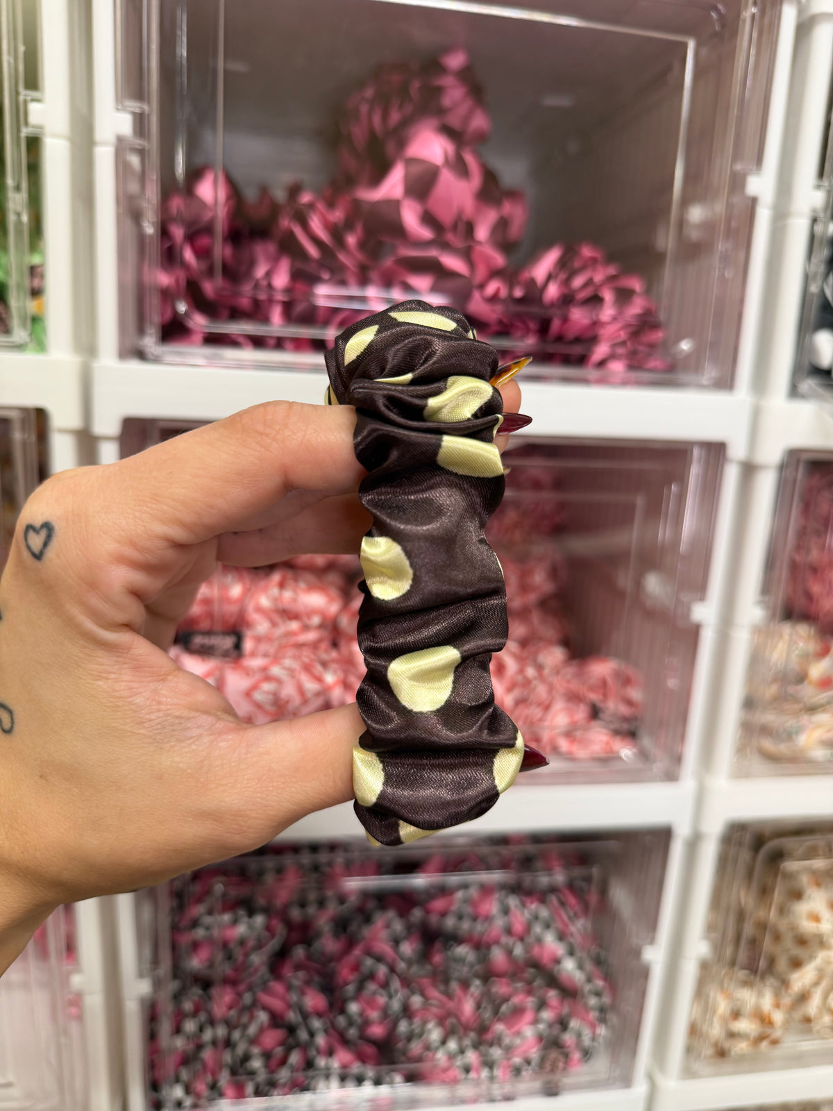 Brown & Yellow Polkadot Scrunchie Keyring
