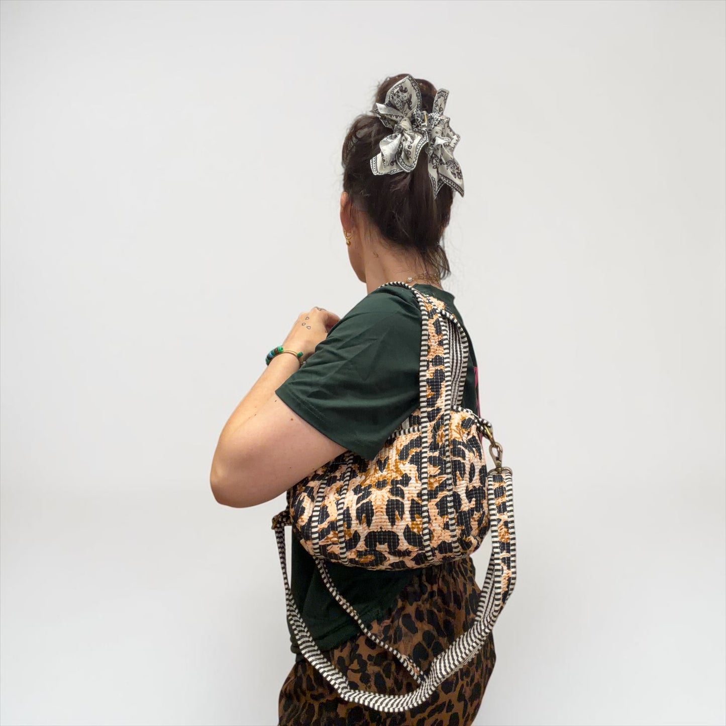 Leopard Print Mini Duffle Tote, Handmade Tote Bag