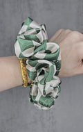 Moss Checkered. XL Hair Scrunchie.